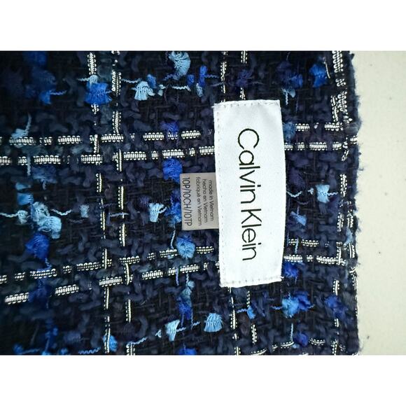 Calvin Klein Women's Careerwear Frayed Blue Tweed Open Jacket Blazer 10P - Picture 4 of 8